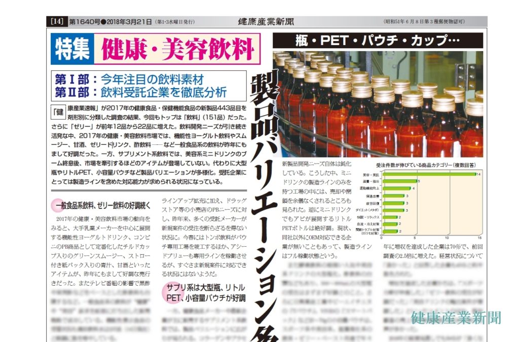 特集 健康 美容飲料 一般食品系飲料 ゼリー飲料の好調続く 健康産業新聞