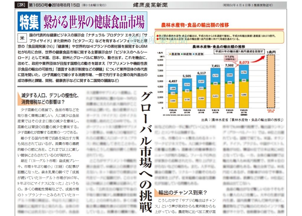 特集 繋がる世界の健康食品市場 グローバル市場への挑戦 健康産業新聞